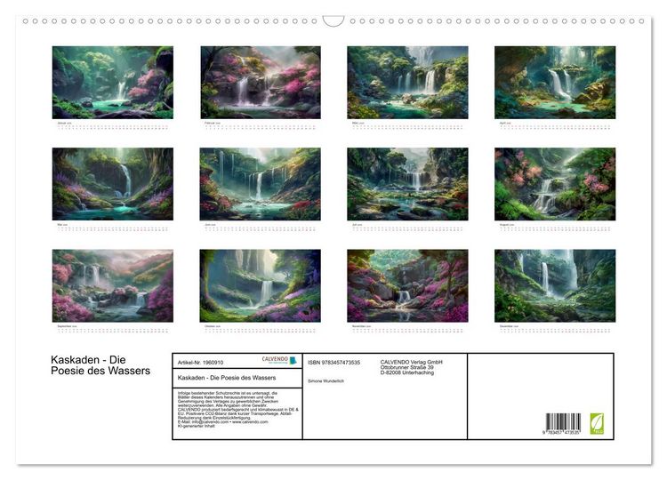 Produktbild: Kaskaden - Die Poesie des Wassers (Wandkalender 2026 DIN A2 quer), CALVENDO Monatskalender