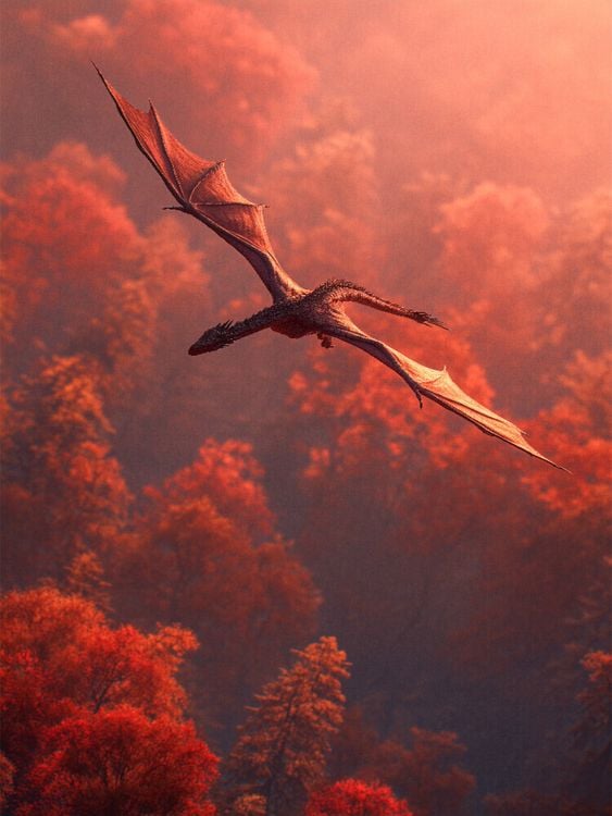 Produktbild: CALVENDO Puzzle Feuerflug - Der Drache &uuml;ber dem Herbstwald | 1000 Teile Lege-Gr&ouml;&szlig;e 64x48cm Foto-Puzzle f&uuml;r gl&uuml;ckliche Stunden