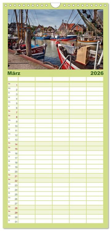 Produktbild: Familienplaner 2026 - Ostfriesland, die alten H&auml;fen - Greetsiel, Neuharlingersiel, Carolinensiel mit 5 Spalten (Wandkalender, 21 x 45 cm) CALVENDO