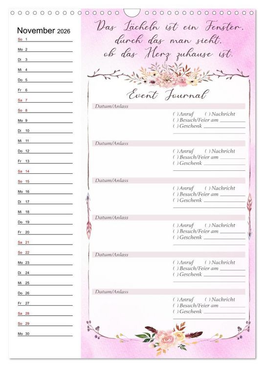 Produktbild: Geburtstagsplaner Boho Rosa - F&uuml;r Termine, Geschenke, Eventdetails & mehr (Wandkalender 2026 DIN A3 hoch), CALVENDO Monatskalender