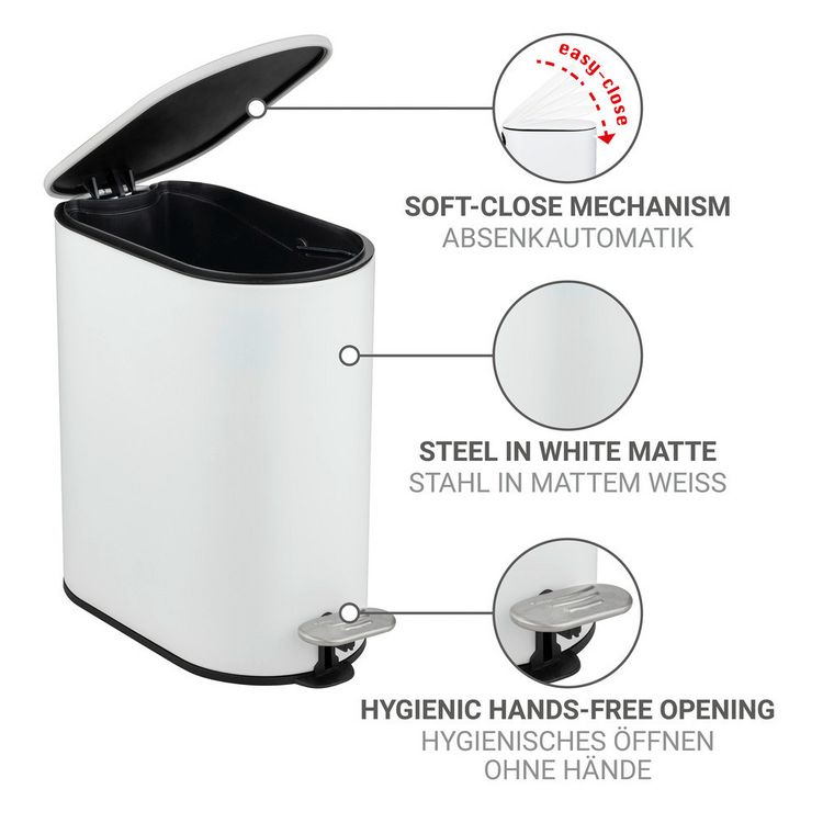 Produktbild: Kosmetikeimer Mod. Collungo, wei&szlig;, Stahl/Kunststoff, 5L, Easy-Close, mit herausnehmbarem