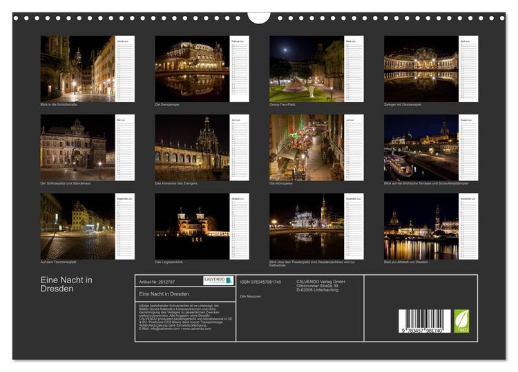 Produktbild: Eine Nacht in Dresden (Wandkalender 2026 DIN A3 quer), CALVENDO Monatskalender