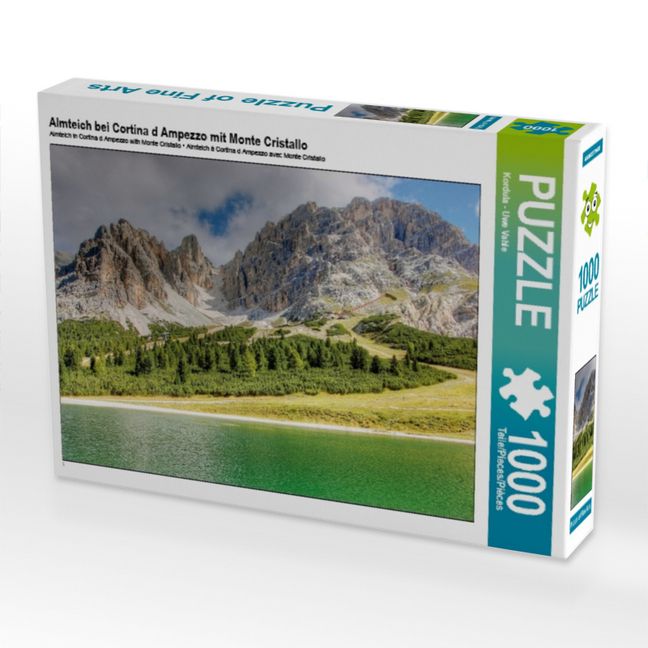 Produktbild: CALVENDO Puzzle Almteich bei Cortina d Ampezzo mit Monte Cristallo | 1000 Teile Lege-Gr&ouml;&szlig;e 64x48cm Foto-Puzzle f&uuml;r gl&uuml;ckliche Stunden