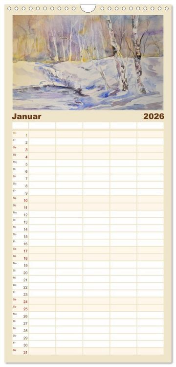 Produktbild: Familienplaner 2026 - Mit Aquarellen durch das Jahr mit 5 Spalten (Wandkalender, 21 x 45 cm) CALVENDO