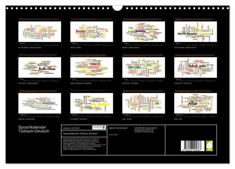 Produktbild: Sprachkalender T&uuml;rkisch-Deutsch (Wandkalender 2026 DIN A3 quer), CALVENDO Monatskalender