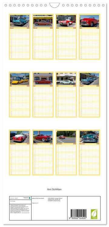 Produktbild: Familienplaner 2026 - Ami Schlitten mit 5 Spalten (Wandkalender, 21 x 45 cm) CALVENDO