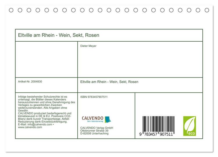 Produktbild: Eltville am Rhein - Wein, Sekt, Rosen (Tischkalender 2026 DIN A5 quer), CALVENDO Monatskalender