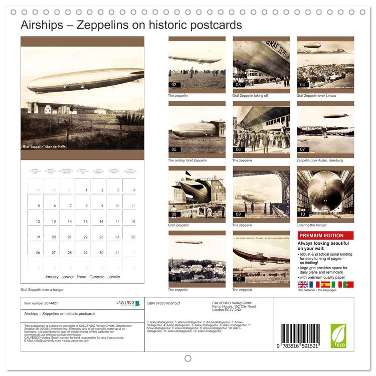 Produktbild: Airships &ndash; Zeppelins on historic postcards (Wall Calendar 2026 12 &times; 12 Inch) CALVENDO 12 Month Wall Calendar