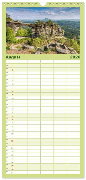 Produktbild: Familienplaner 2026 - Wundersch&ouml;nes Elbsandsteingebirge mit 5 Spalten (Wandkalender, 21 x 45 cm) CALVENDO