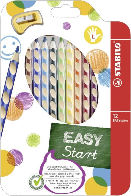 Produktbild: STABILO Ergonomischer Buntstift f&uuml;r Linksh&auml;nder -   EASYcolors - 12er Pack mit Spitzer - mit 12 verschiedenen Farben