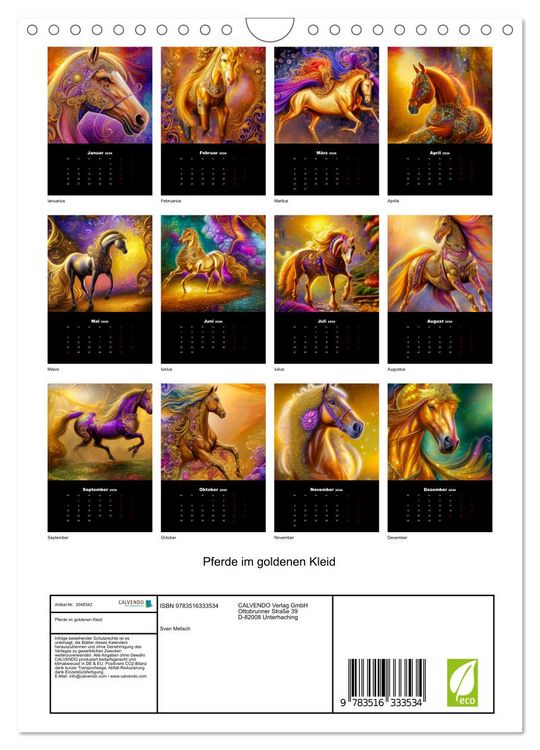 Produktbild: Pferde im goldenen Kleid (Wandkalender 2026 DIN A4 hoch), CALVENDO Monatskalender