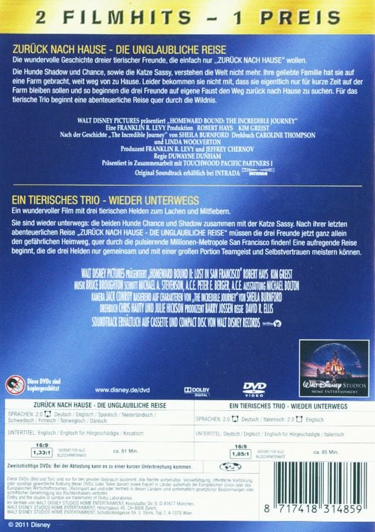 Produktbild: Zur&uuml;ck nach Hause/Ein tierisches Trio [2 DVDs]