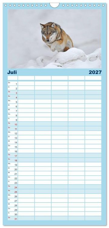 Produktbild: Familienplaner 2027 - Kanadische W&ouml;lfe im Winter mit 5 Spalten (Wandkalender, 21 x 45 cm) CALVENDO