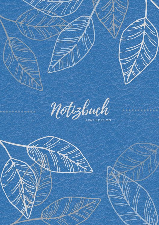 Produktbild: Notizbuch Tagebuch A5 liniert - 100 Seiten 90g/m&sup2; - Soft Cover - Silberne Bl&auml;tter auf blau