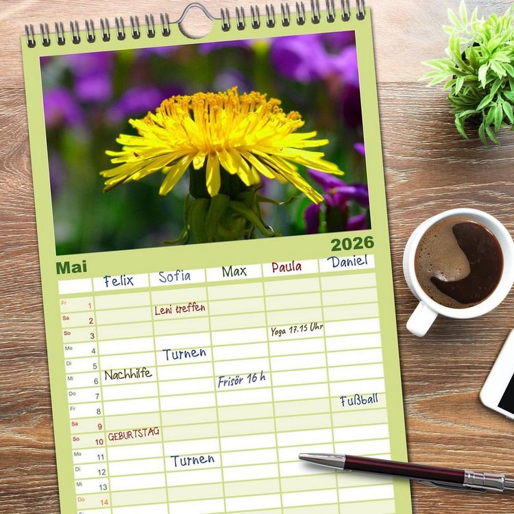 Produktbild: Familienplaner 2026 - Wildblumen 2026 mit 5 Spalten (Wandkalender, 21 x 45 cm) CALVENDO