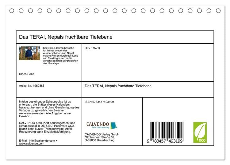 Produktbild: Das TERAI, Nepals fruchtbare Tiefebene (Tischkalender 2026 DIN A5 quer), CALVENDO Monatskalender