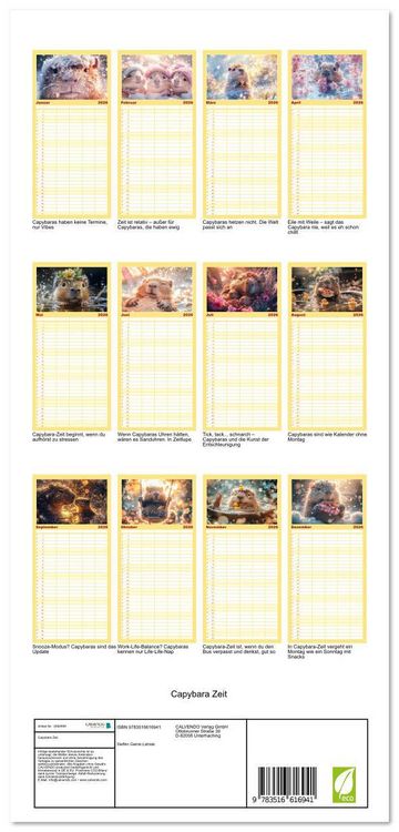 Produktbild: Familienplaner 2026 - Capybara Zeit mit 5 Spalten (Wandkalender, 21 x 45 cm) CALVENDO