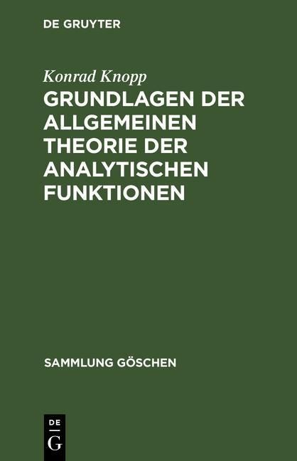 Produktbild: Grundlagen der allgemeinen Theorie der analytischen Funktionen