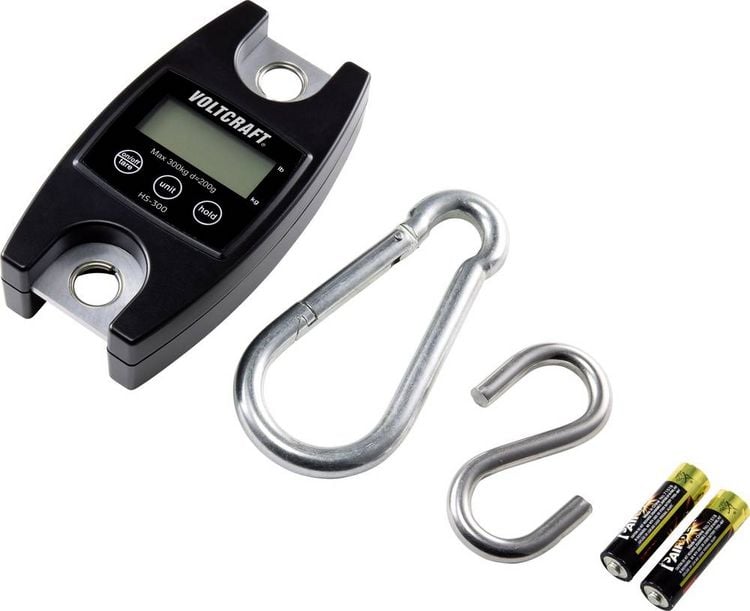 Produktbild: VOLTCRAFT HS-300 H&auml;ngewaage HS-300 W&auml;gebereich (max.) 300 kg Ablesbarkeit 200 g batteriebetrieben Schwarz