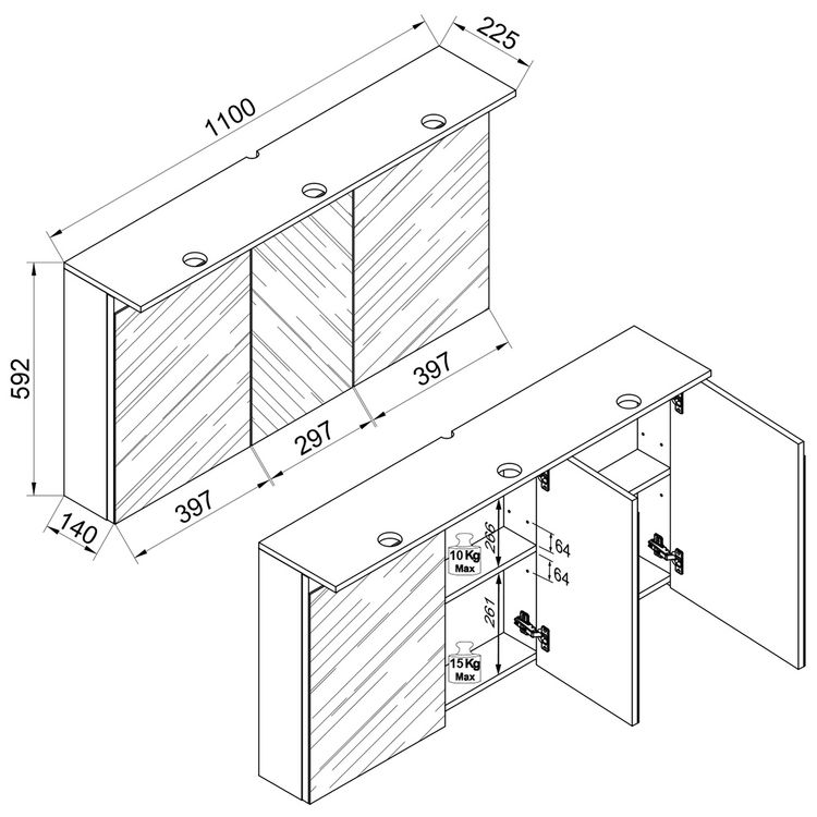 Produktbild: LED Bad Spiegelschrank Steckdose 59x110x23 Cosila