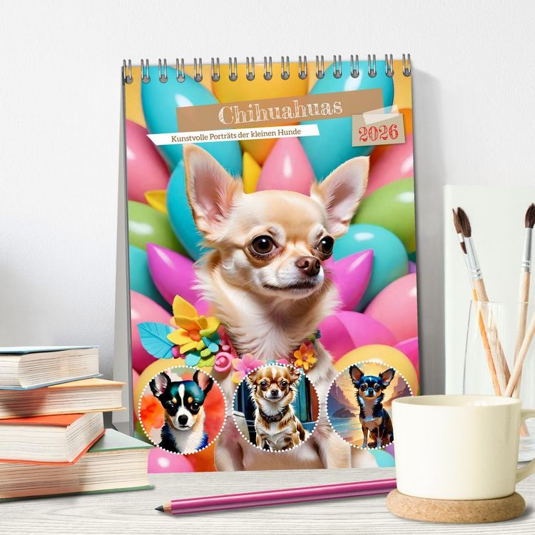 Produktbild: Chihuahuas. Kunstvolle Portr&auml;ts der kleinen Hunde (Tischkalender 2026 DIN A5 hoch), CALVENDO Monatskalender