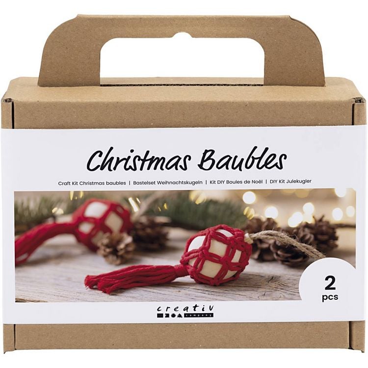 Produktbild: Creativ Company DIY Sets Macram&eacute; Kreativ Set Weihnachtskugeln, Weihnachtsrot, Makramee, Kreativ Box