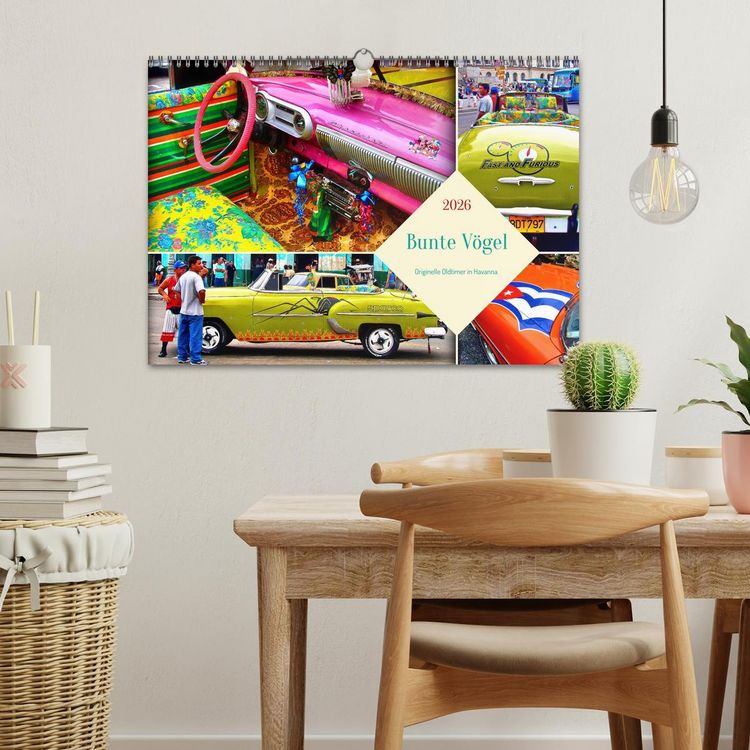 Produktbild: Bunte V&ouml;gel - Originelle Oldtimer in Havanna (Wandkalender 2026 DIN A3 quer), CALVENDO Monatskalender