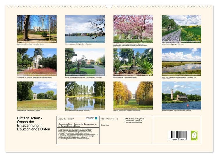 Produktbild: Einfach sch&ouml;n - Oasen der Entspannung in Deutschlands Osten (hochwertiger Premium Wandkalender 2026 DIN A2 quer), Kunstdruck in Hochglanz