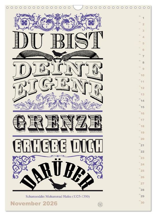 Produktbild: Die sch&ouml;nsten Lebensweisheiten Typo - Kalender (Wandkalender 2026 DIN A3 hoch), CALVENDO Monatskalender