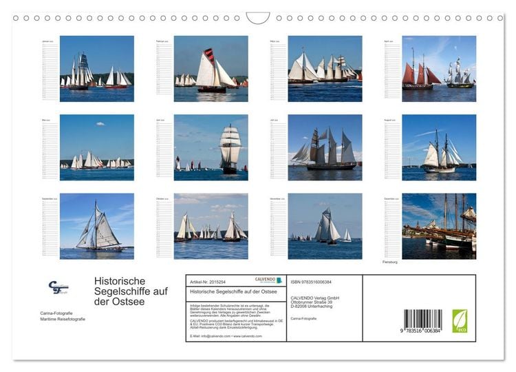 Produktbild: Historische Segelschiffe auf der Ostsee (Wandkalender 2026 DIN A3 quer), CALVENDO Monatskalender