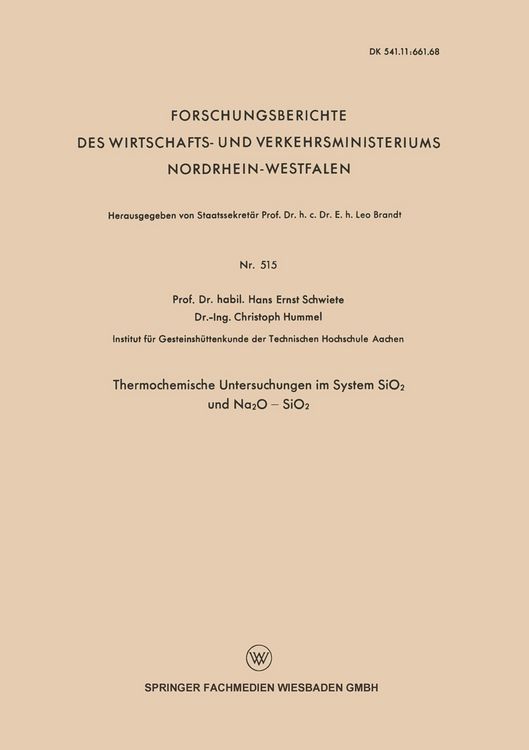 Produktbild: Thermochemische Untersuchungen im System SiO2 und Na2O &mdash; SiO2