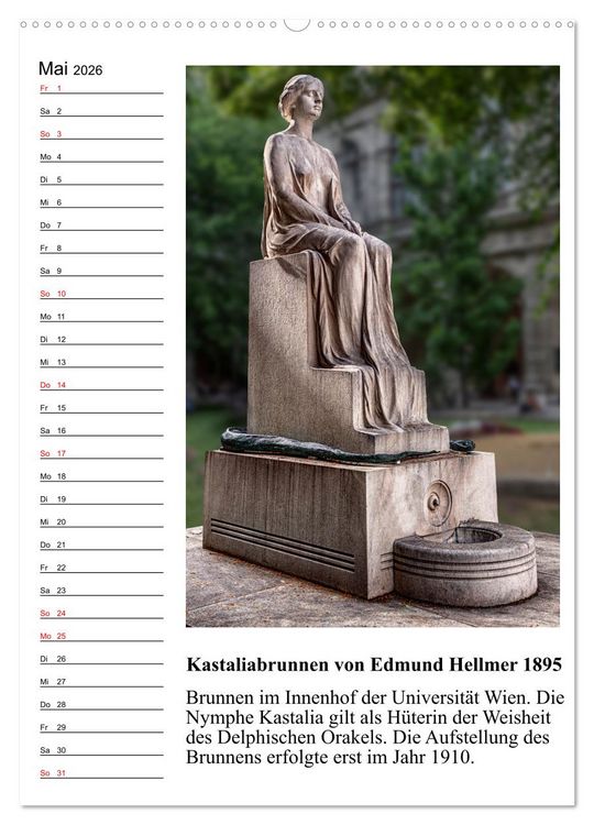 Produktbild: Brunnenkunst in Wien (hochwertiger Premium Wandkalender 2026 DIN A2 hoch), Kunstdruck in Hochglanz