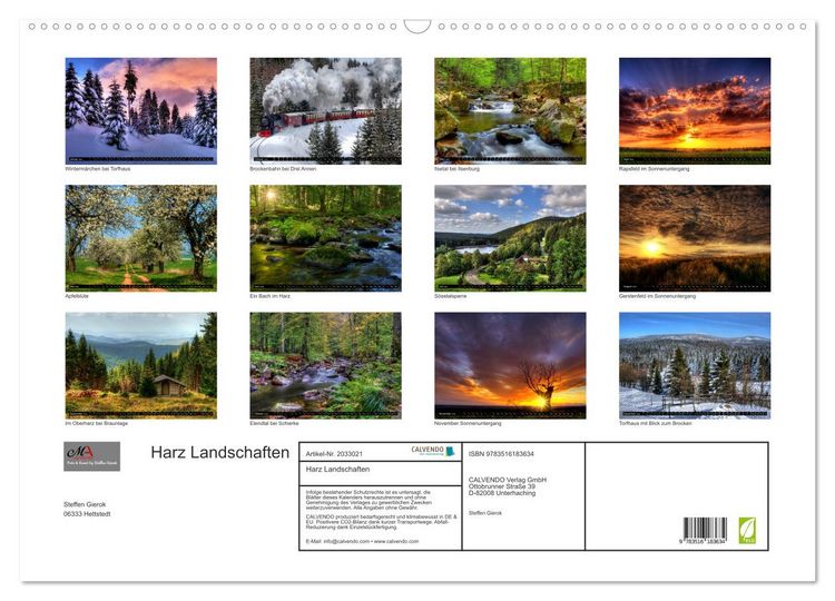 Produktbild: Harz Landschaften (Wandkalender 2026 DIN A2 quer), CALVENDO Monatskalender