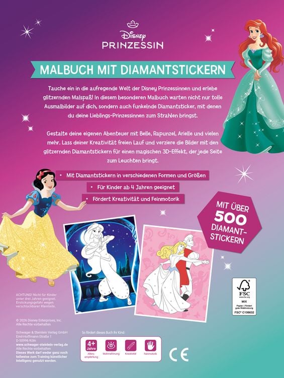 Produktbild: Disney Prinzessin Malbuch mit Diamantstickern | Malspa&szlig; mit &uuml;ber 500 funkelnden Glitzersteinen