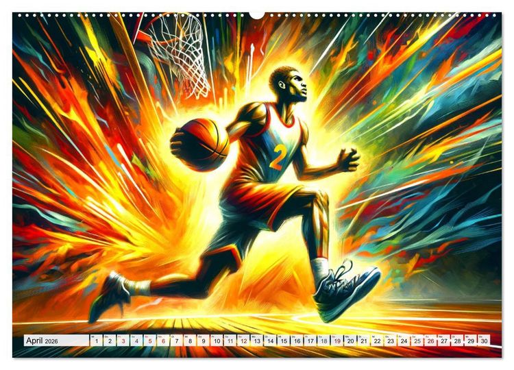 Produktbild: Basketball Expressionismus - Kunstvolle KI Interpretationen des Courts (Wandkalender 2026 DIN A2 quer), CALVENDO Monatskalender