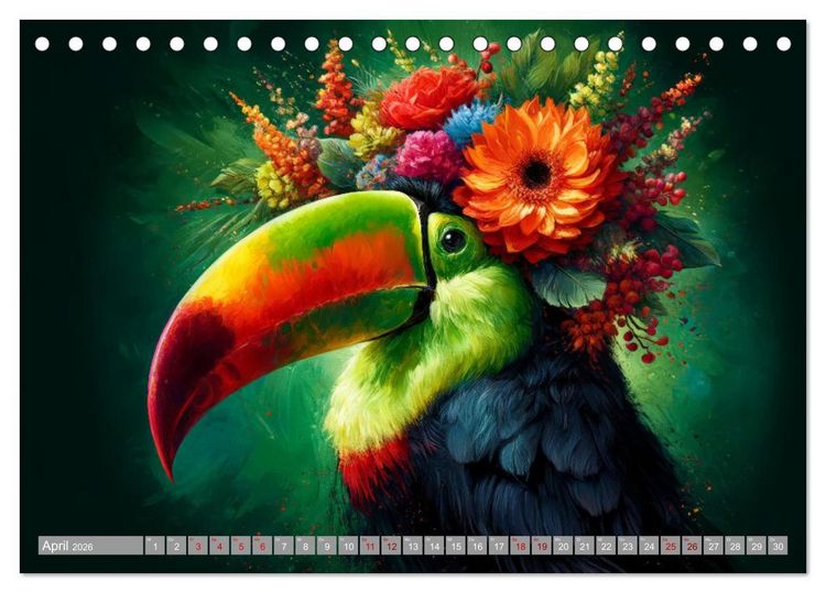 Produktbild: Blumige Vogelportr&auml;ts (Tischkalender 2026 DIN A5 quer), CALVENDO Monatskalender