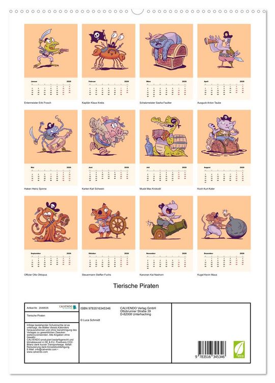 Produktbild: Tierische Piraten (hochwertiger Premium Wandkalender 2026 DIN A2 hoch), Kunstdruck in Hochglanz