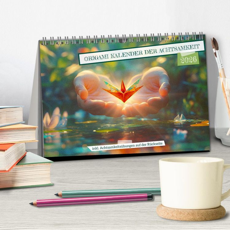 Produktbild: Origami Kalender der Achtsamkeit - Achtsamkeitskalender (Tischkalender 2026 DIN A5 quer), CALVENDO Monatskalender