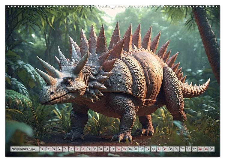 Produktbild: Dinosaurier - die Welt der Urzeitgiganten (hochwertiger Premium Wandkalender 2026 DIN A2 quer), Kunstdruck in Hochglanz