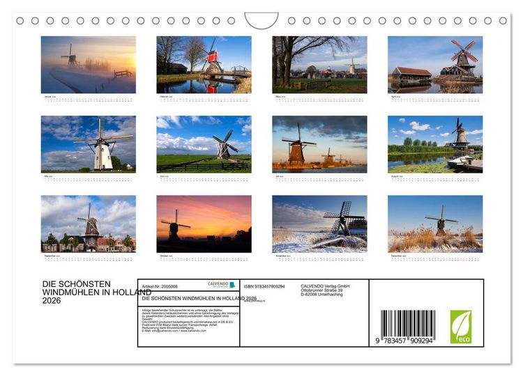 Produktbild: DIE SCH&Ouml;NSTEN WINDM&Uuml;HLEN IN HOLLAND 2026 (Wandkalender 2026 DIN A4 quer), CALVENDO Monatskalender