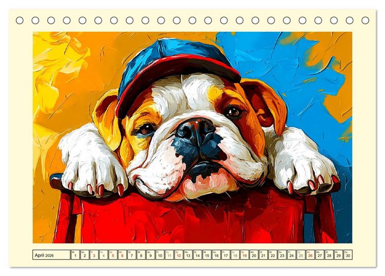 Produktbild: Bulldoggen. Bunter Hundespa&szlig; im &Ouml;lbilder-Stil (Tischkalender 2026 DIN A5 quer), CALVENDO Monatskalender