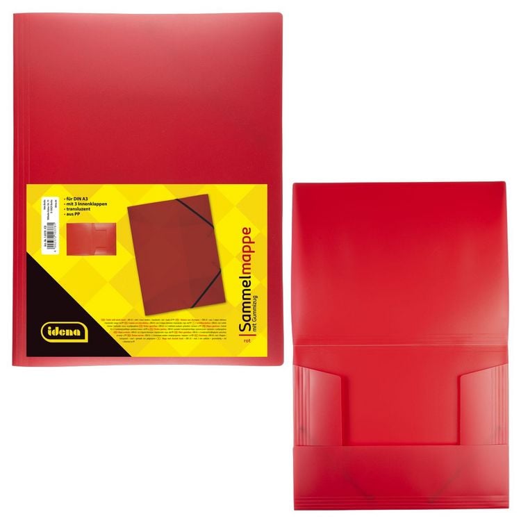Produktbild: Idena Sammelmappe PP mit Gummizug transluzent rot DIN A3