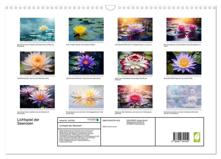 Produktbild: Lichtspiel der Seerosen (Wandkalender 2026 DIN A3 quer), CALVENDO Monatskalender