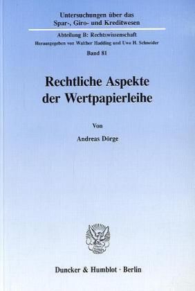 Produktbild: Rechtliche Aspekte der Wertpapierleihe.