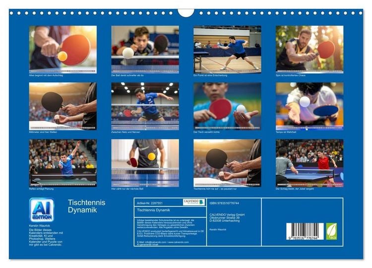 Produktbild: Tischtennis Dynamik (Wandkalender 2027 DIN A3 quer), CALVENDO Monatskalender