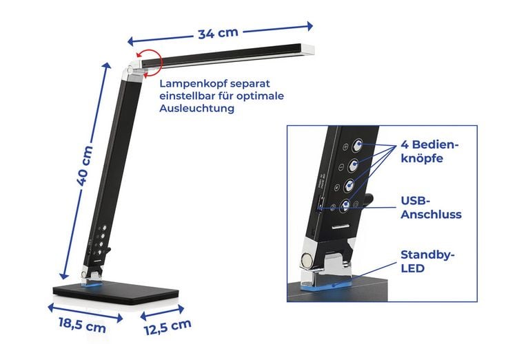 Produktbild: Tageslicht-Tischleuchte, Tischlampe mit 5 Helligkeitsstufen