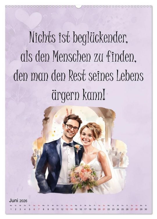 Produktbild: Hochzeitsspr&uuml;che (hochwertiger Premium Wandkalender 2026 DIN A2 hoch), Kunstdruck in Hochglanz