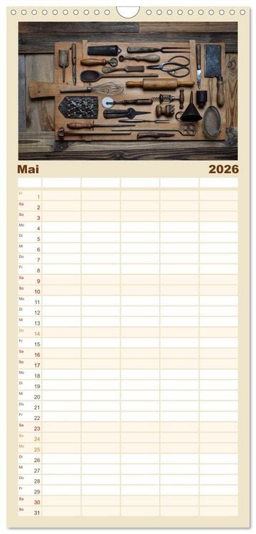 Produktbild: Familienplaner 2026 - K&uuml;chenutensilien mit 5 Spalten (Wandkalender, 21 x 45 cm) CALVENDO