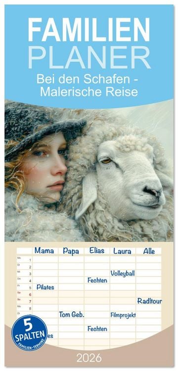 Produktbild: Familienplaner 2026 - Bei den Schafen - Malerische Reise mit 5 Spalten (Wandkalender, 21 x 45 cm) CALVENDO
