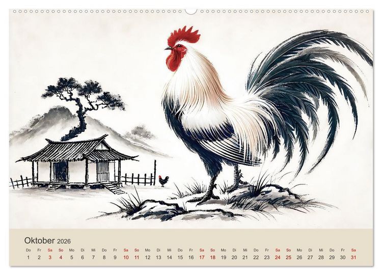 Produktbild: Chinesische Tierkreiszeichen - Kunstvolle KI-Tuschemalerei des Ostens (Wandkalender 2026 DIN A2 quer), CALVENDO Monatskalender